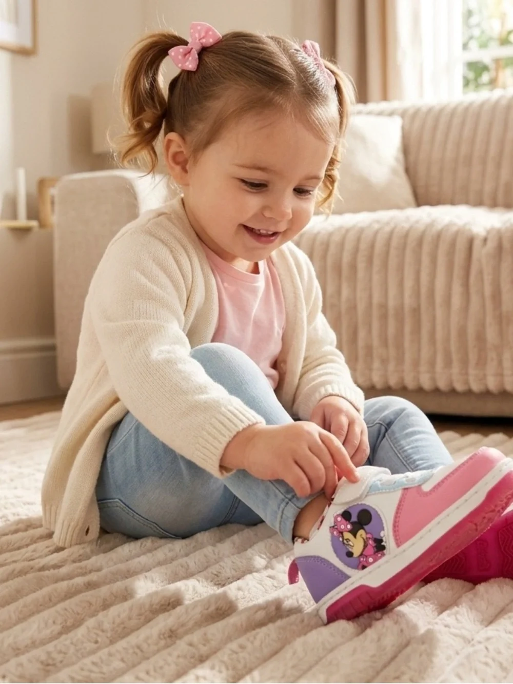 Kids Pink Minnie Character Light-Up Sneakers